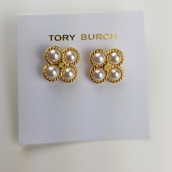 Tory Burch Jewelry - Tory Burch Rope Clover Pearl Stud Earrings